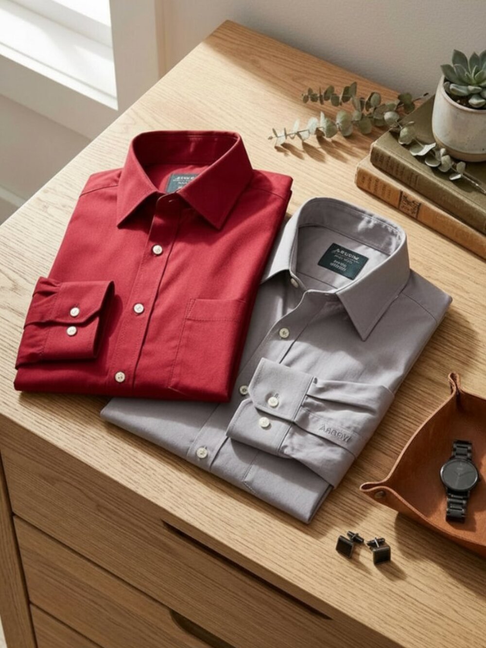 Bundle | Arrow Dress Shirts Red & Gray Long Sleeve Size Large 16 34/35